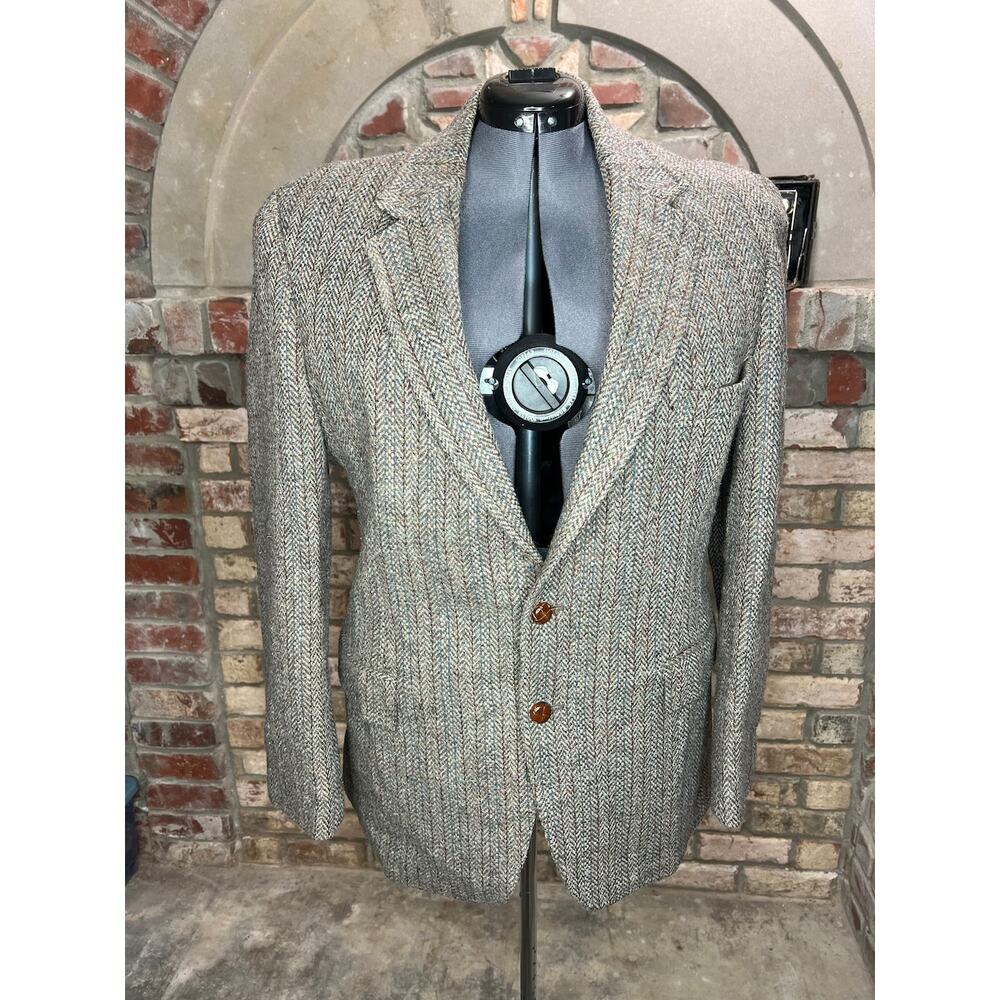 blazer herringbone Vintage 1980s gray blue brown